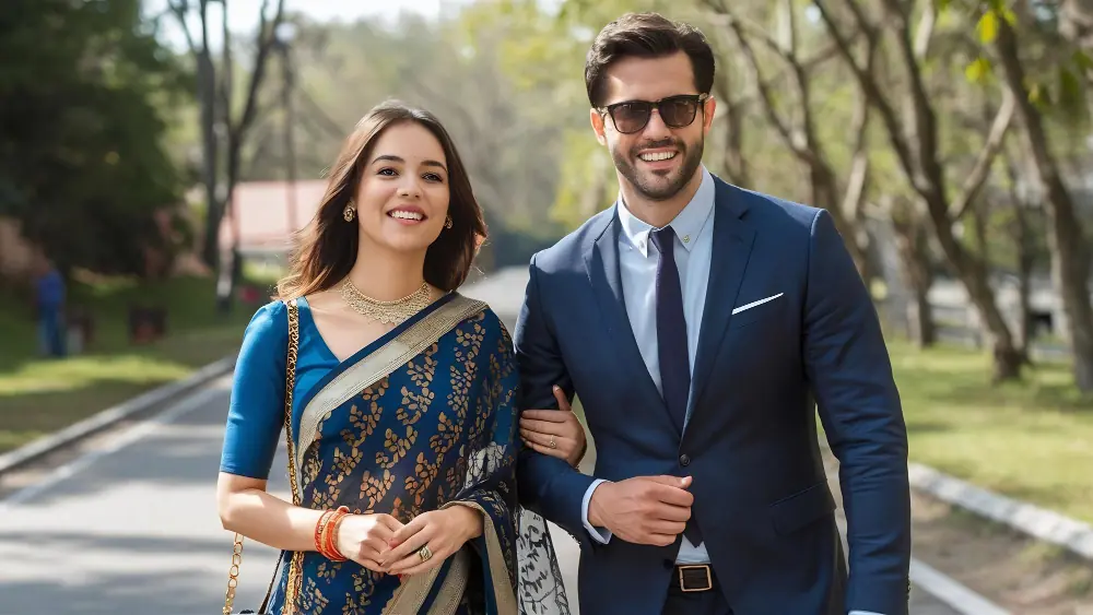 A couple walking outdoors in India